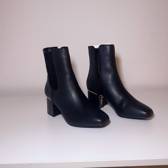 Black Leather Square-Toe Booties - Alfani Women's Rockee Size 7.5M - Picture 9 of 15